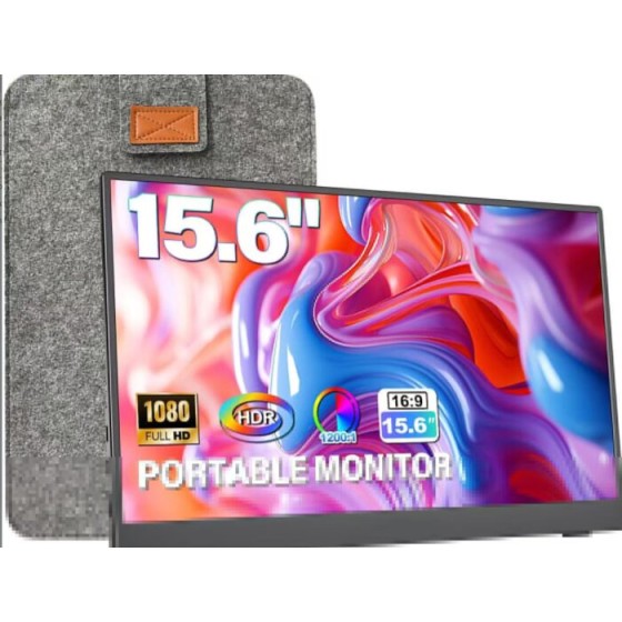 15.6" Portable Monitor 60Hz 4K UHD 3840x2160 | 100% sRGB HDR | Travel Monitor with 2 USB-C & HDMI Ports | Second Screen for Laptop Mac PC Xbox PS5 Switch (Includes Adapter)